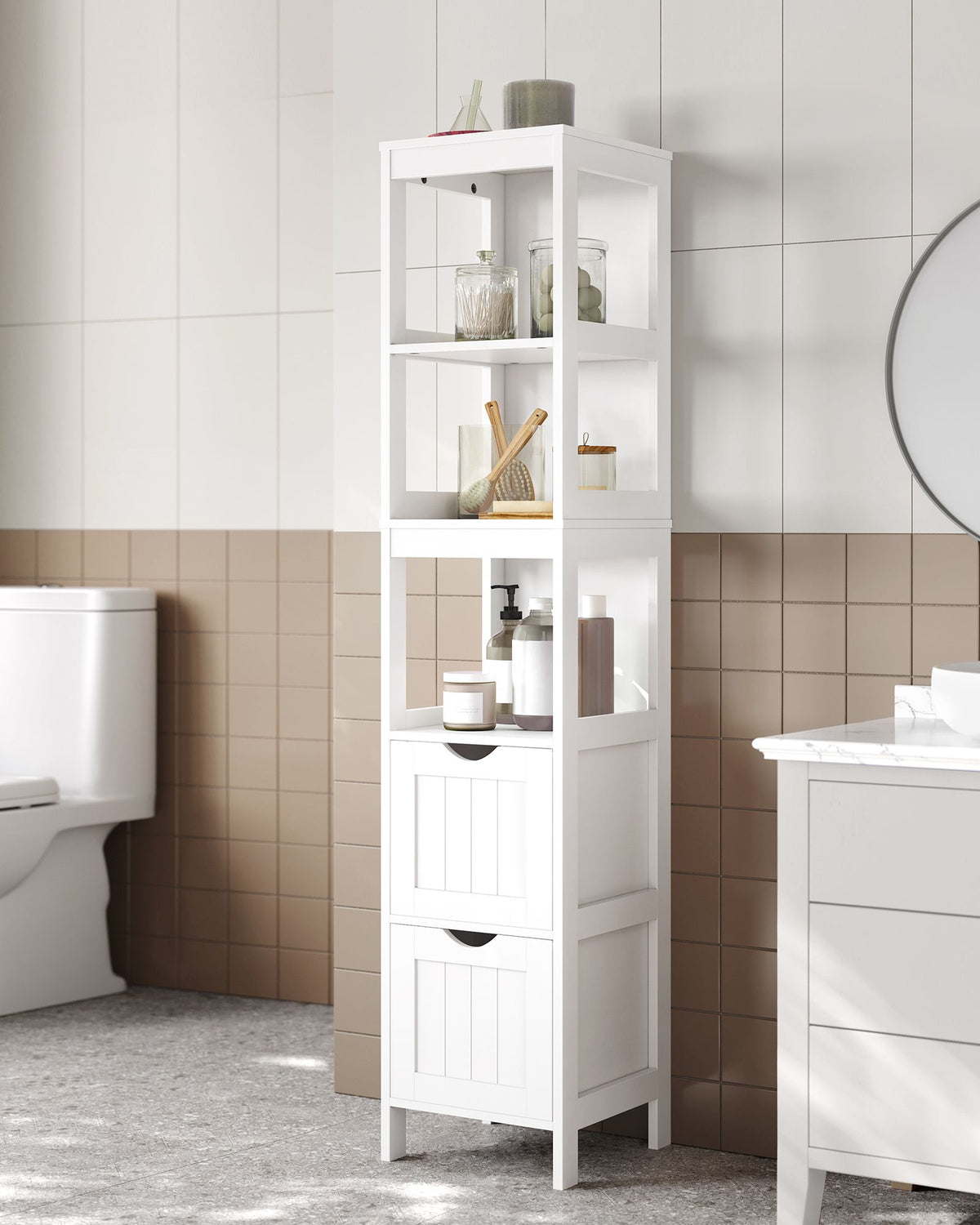 Bathroom Floor Cabinet - 2 Removable Drawers
