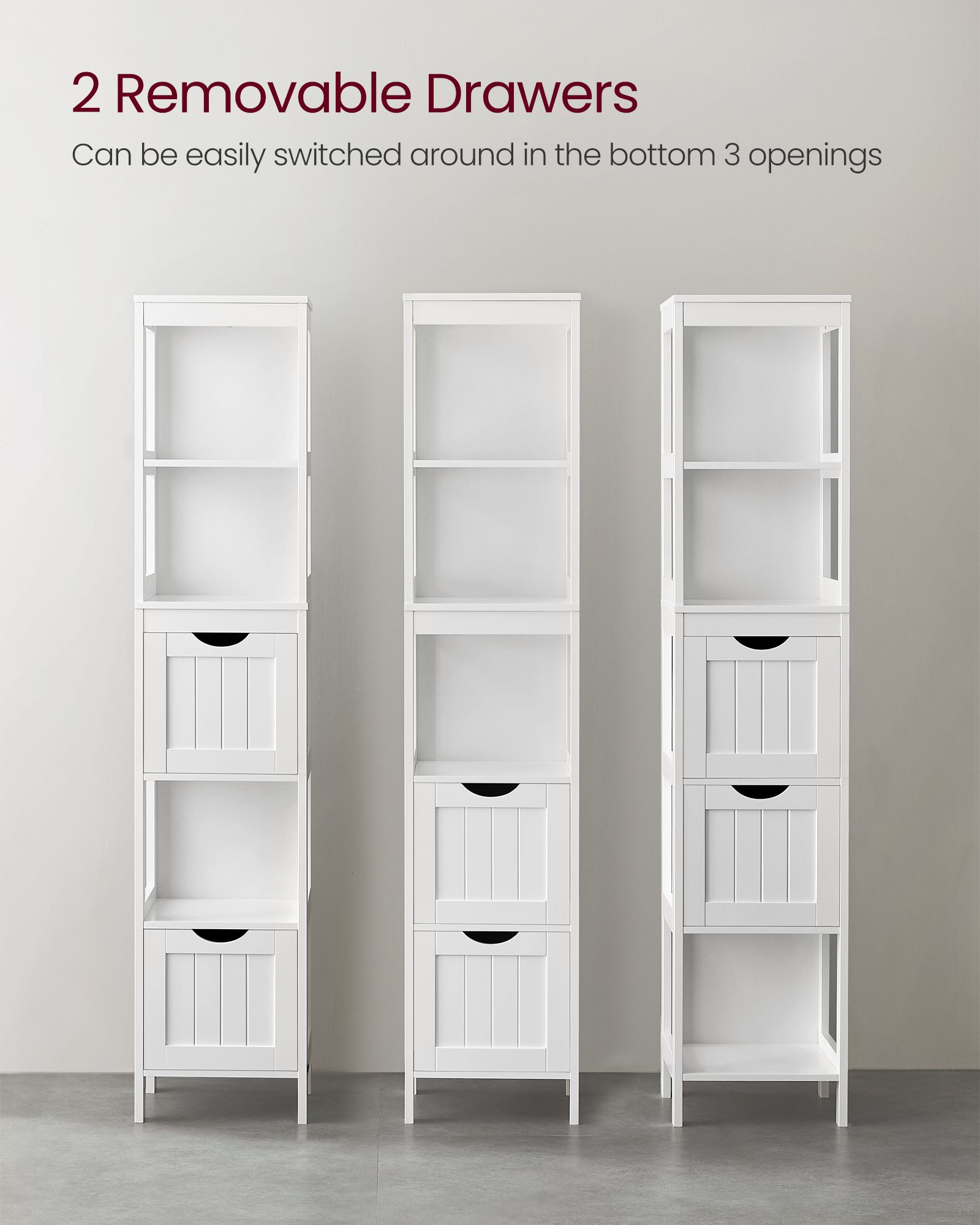 Bathroom Floor Cabinet - 2 Removable Drawers