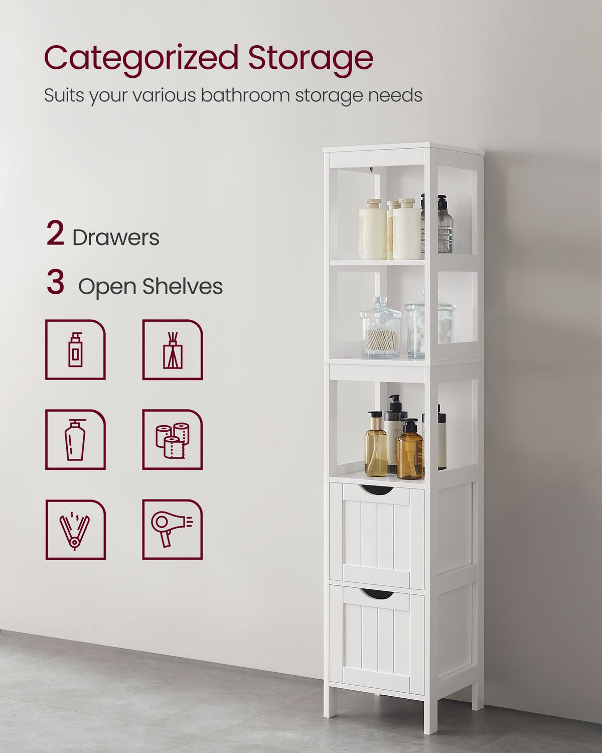 Bathroom Floor Cabinet - 2 Removable Drawers