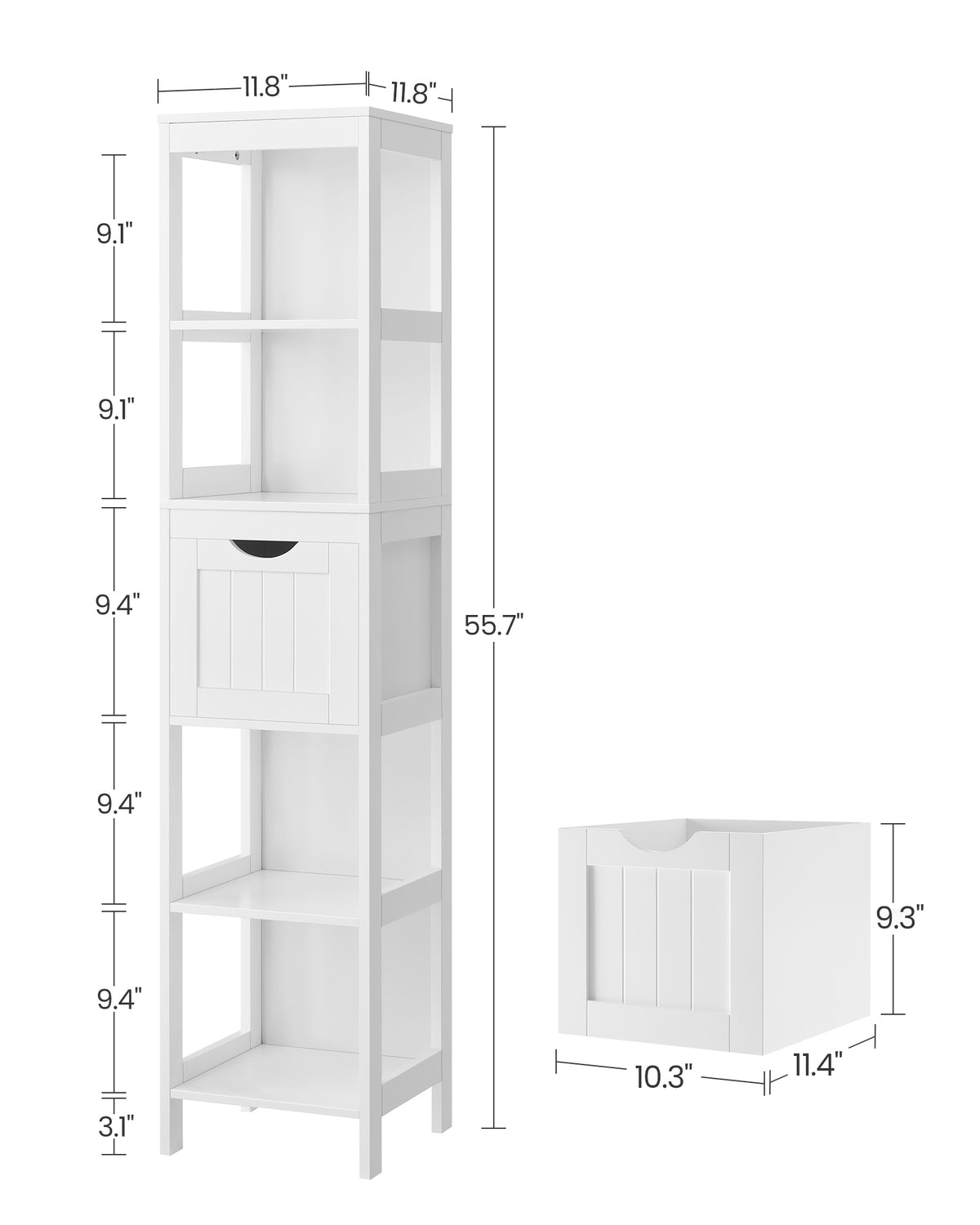 Bathroom Floor Cabinet - 2 Removable Drawers