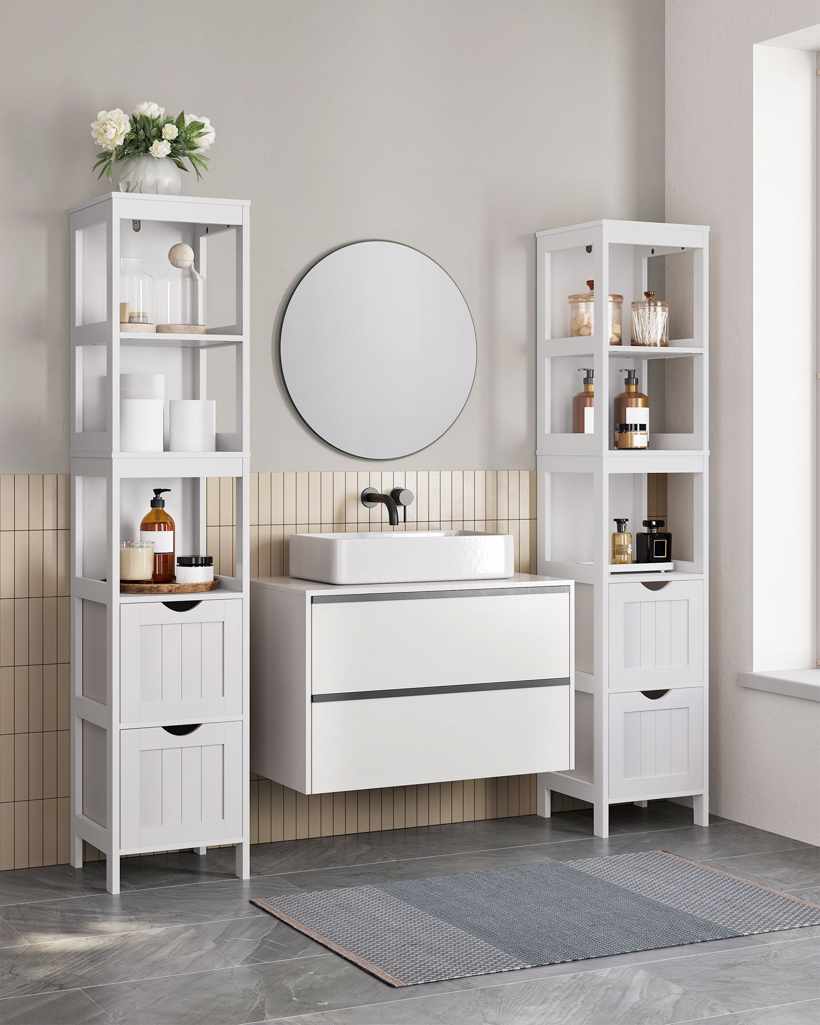 Bathroom Floor Cabinet - 2 Removable Drawers