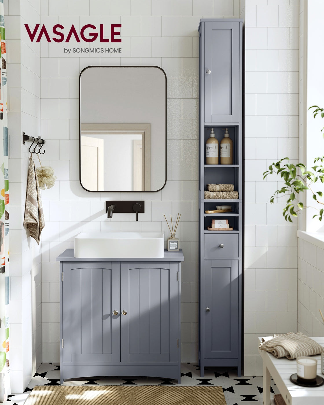 Tall Slim Bathroom Cabinet - 71 Inch - 8 Inch Wide - Adjustable Shelves