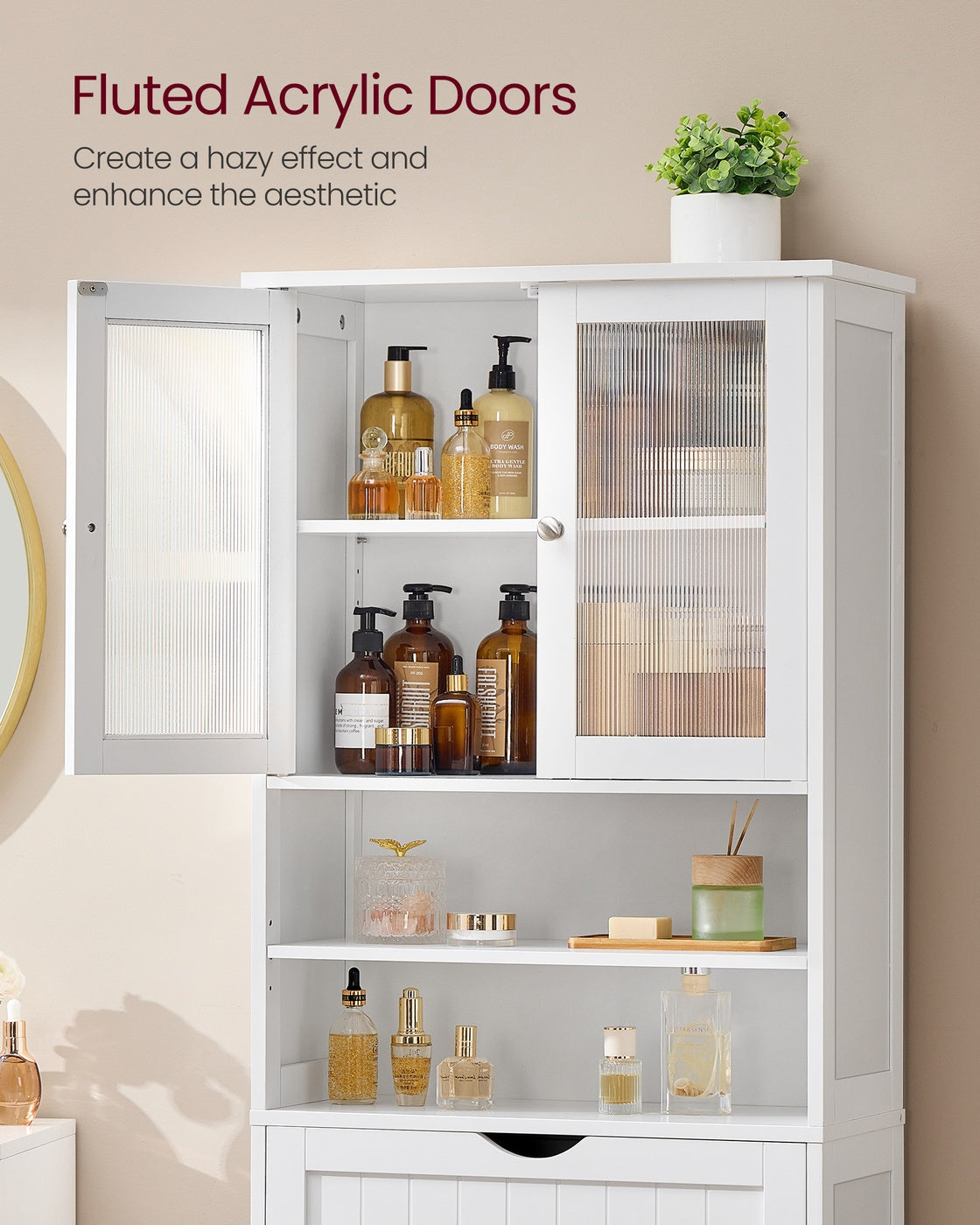Tall Storage Cabinet - Adjustable Shelves - Drawers And Open Compartments - 67 Inch