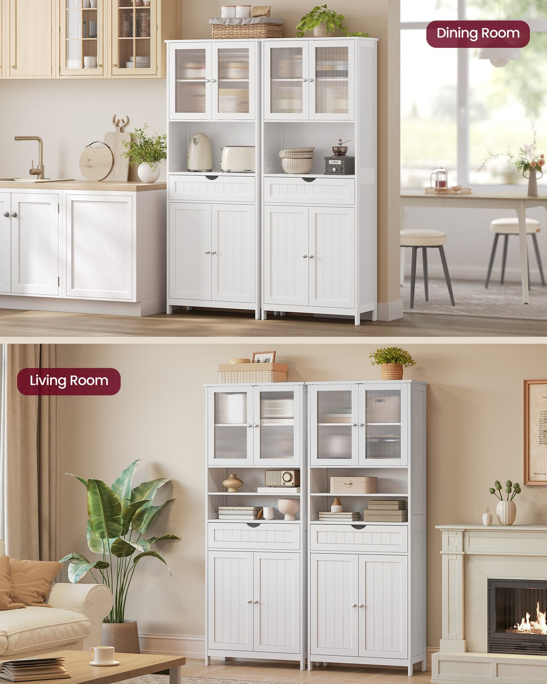 Tall Storage Cabinet - Adjustable Shelves - Drawers And Open Compartments - 67 Inch