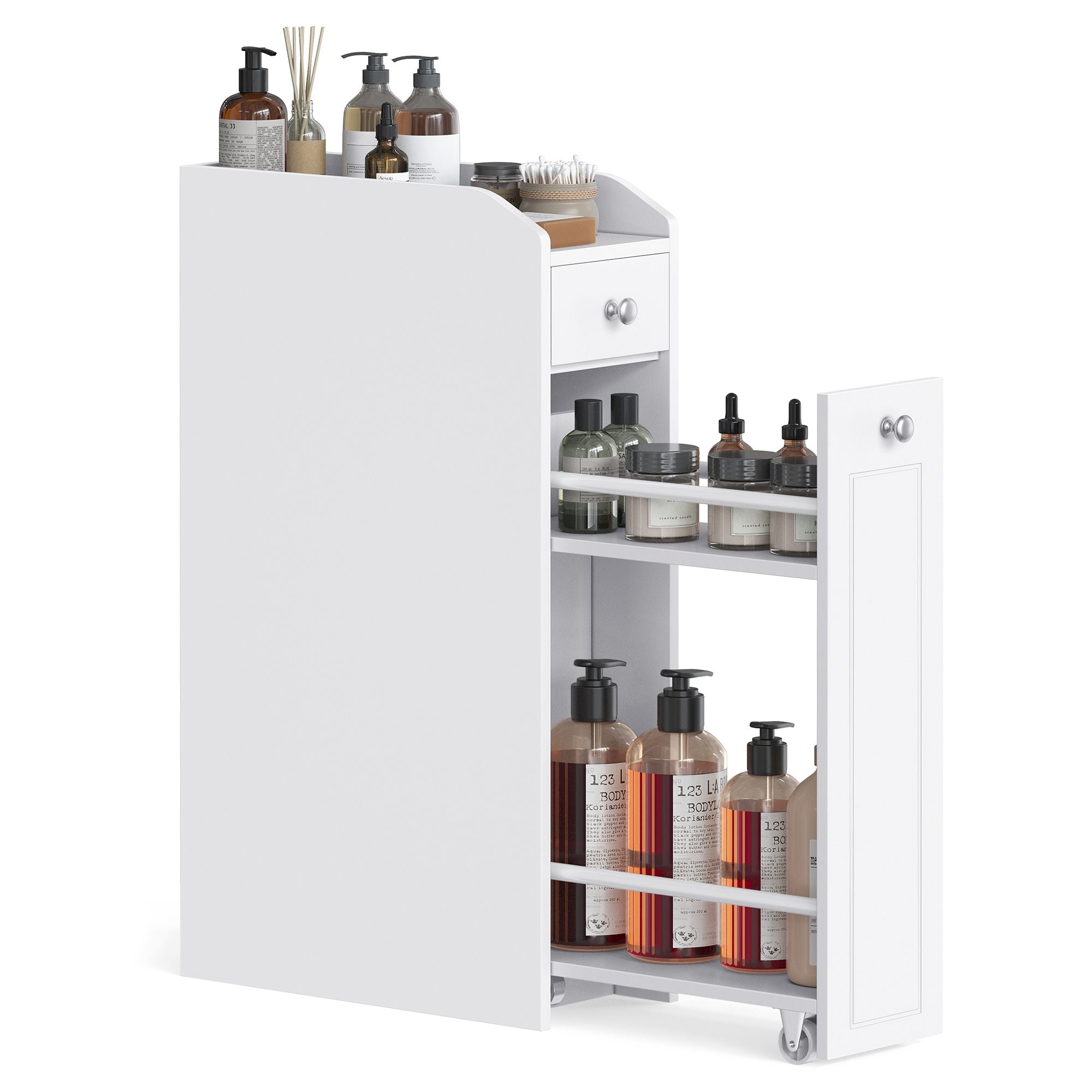 Slim Storage Cabinet - Narrow Storage Organizer with Slide Out Drawers