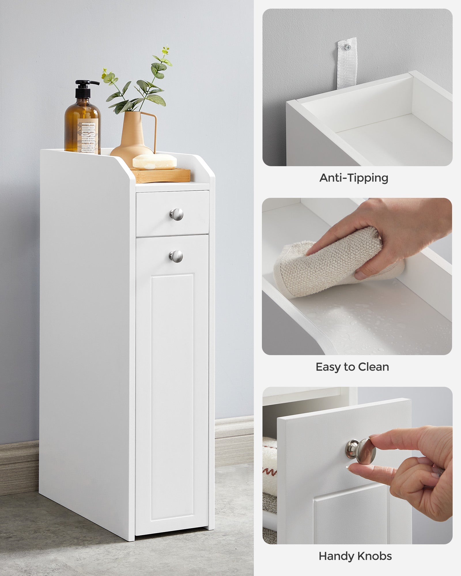 Slim Storage Cabinet - Narrow Storage Organizer with Slide Out Drawers