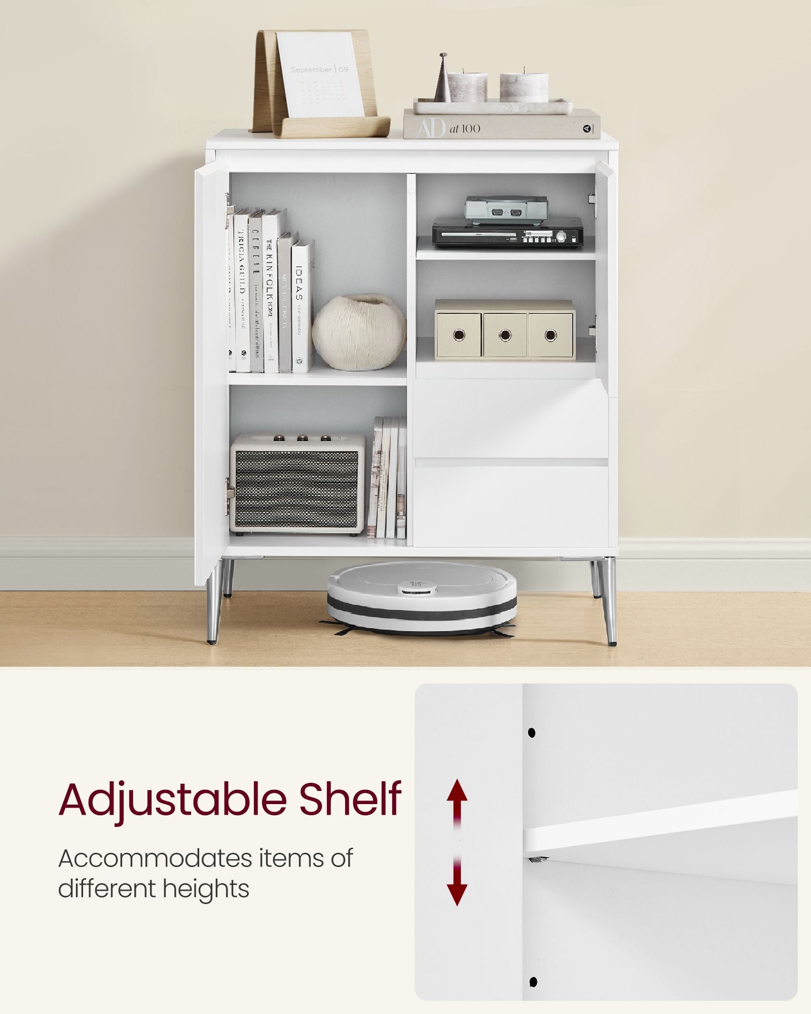 Sideboard - Buffet Cabinet with 2 Drawers - 2 Compartments with Doors and Height Adjustable Shelves
