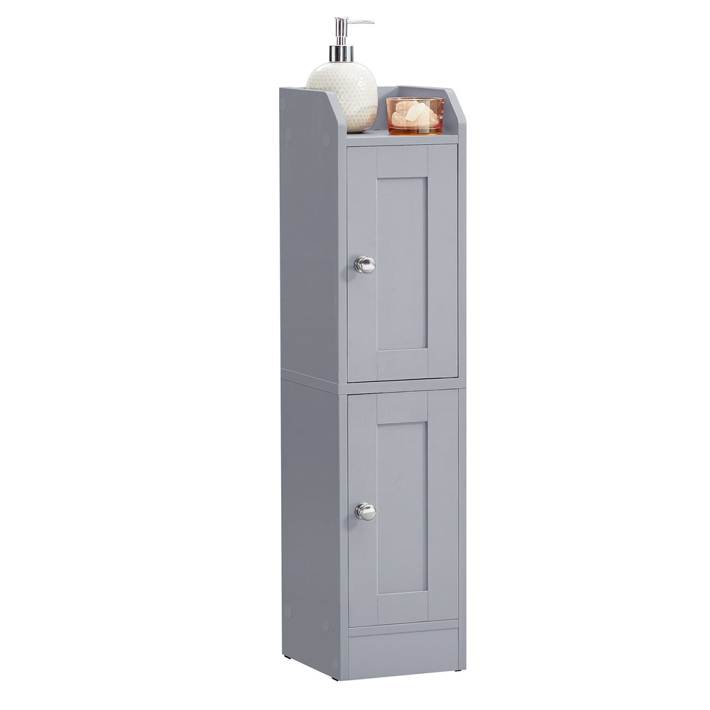 Small Storage Corner Floor Cabinet with Door 7.9 x 7.1 x 31.5 Inches Honey Brown - Dove Gray