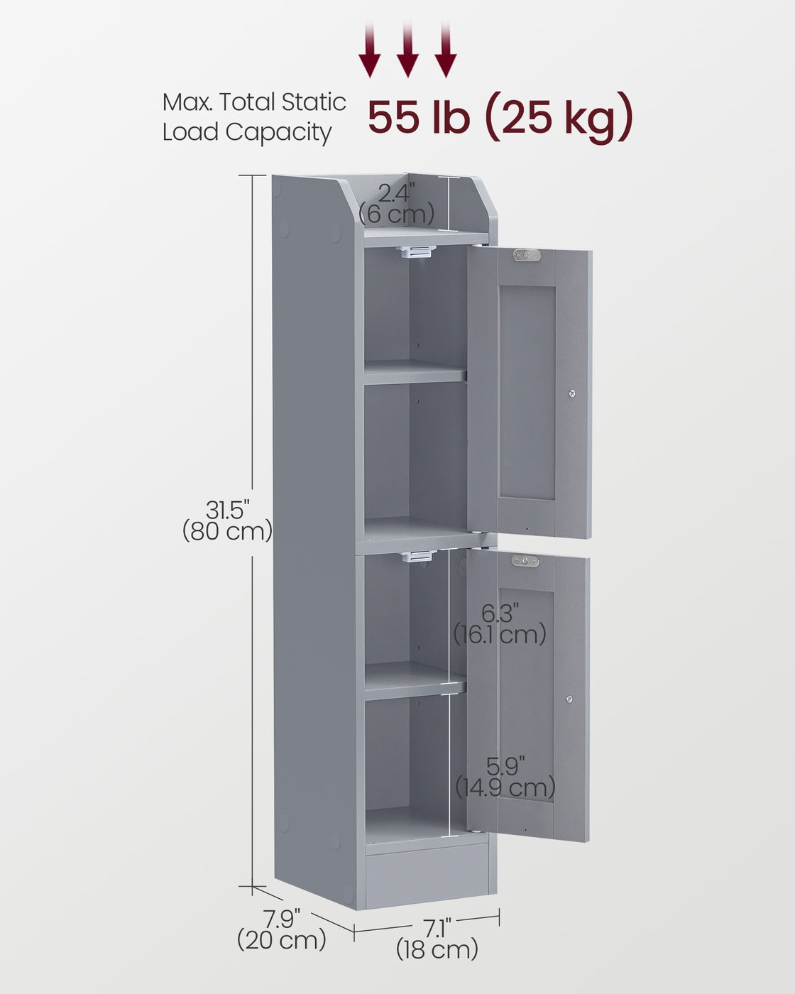 Small Corner Floor Cabinet - With Door - 7.9 x 7.1 x 31.5 inches