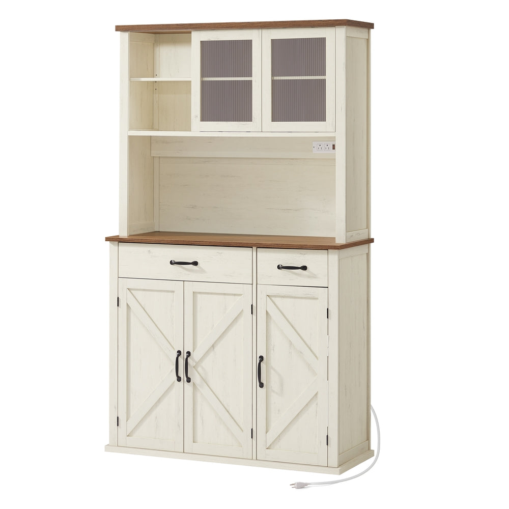 Pantry Cabinet with Lights and Charging Station 15.6 x 41.9 x 71.1 Inches Rustic White