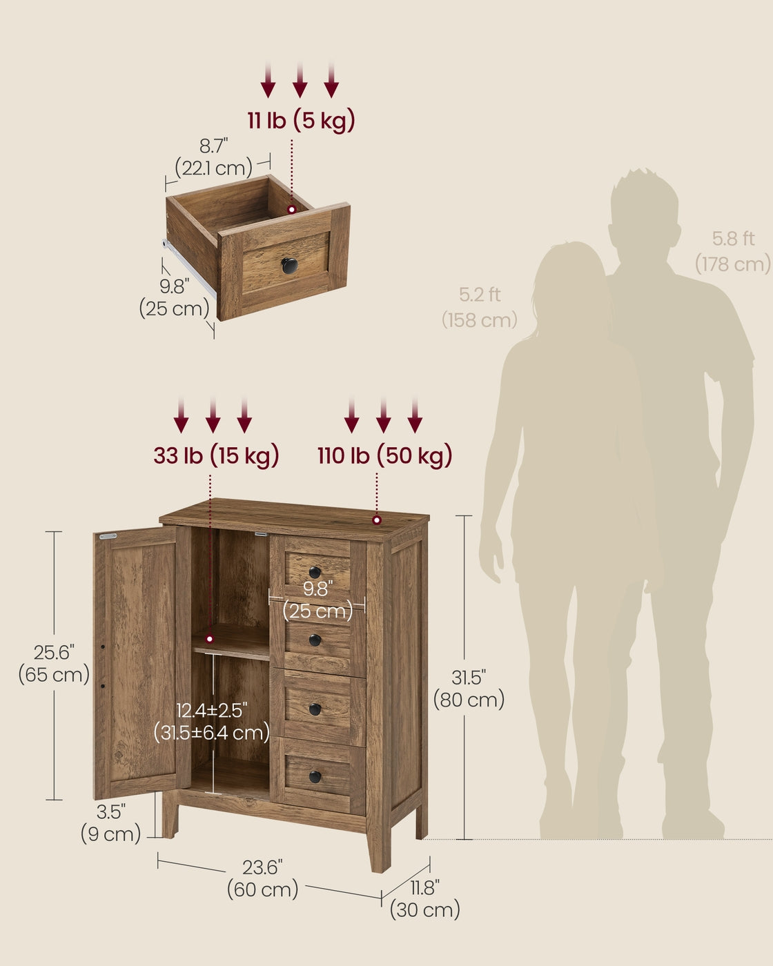 Farmhouse Bathroom Cabinet - 4 Drawers - 31 Inch - Floor Storage
