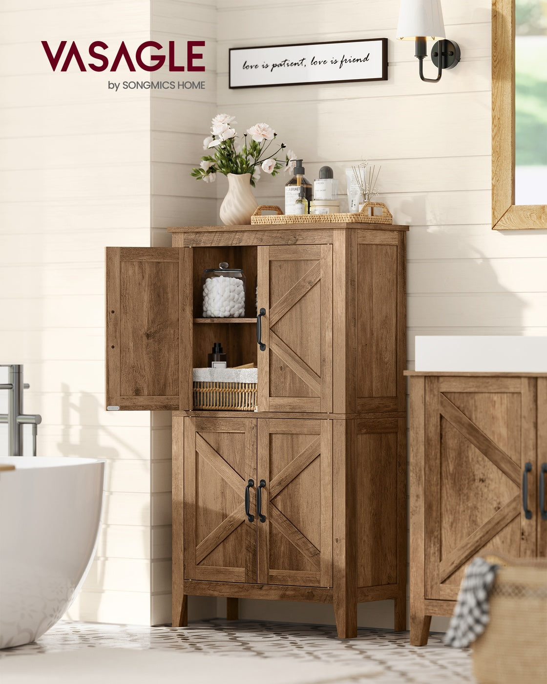 Farmhouse Storage Cabinet - Barn Doors - 43 Inch - Tall Bathroom Cabinet