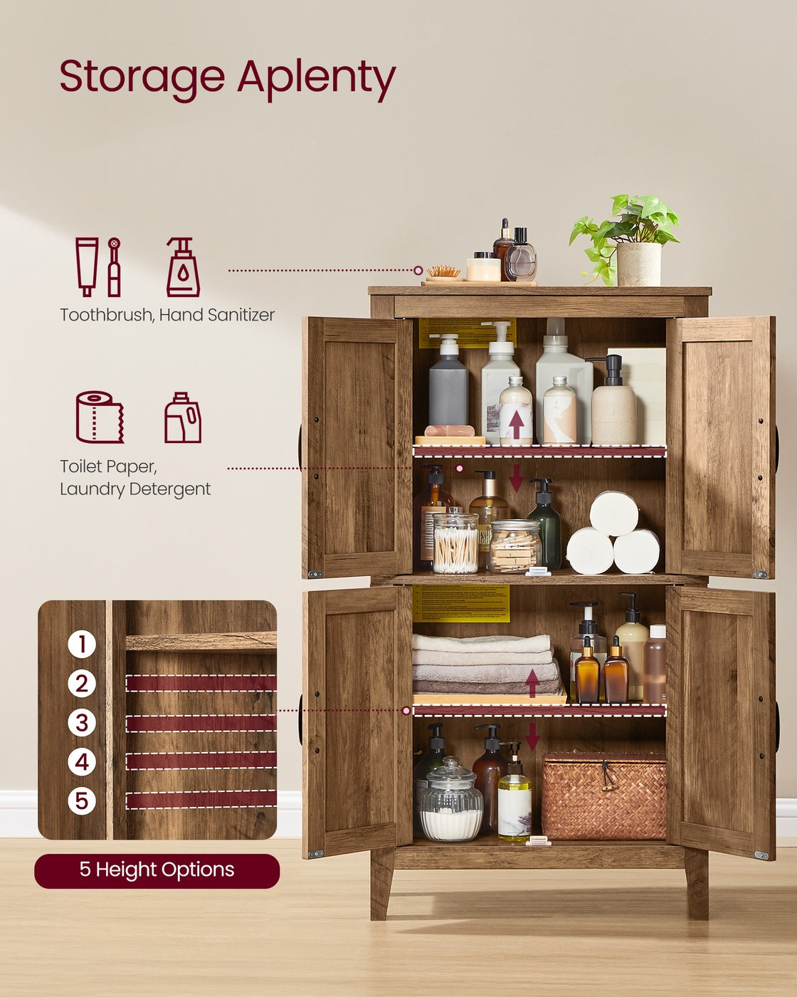 Farmhouse Storage Cabinet - Barn Doors - 43 Inch - Tall Bathroom Cabinet