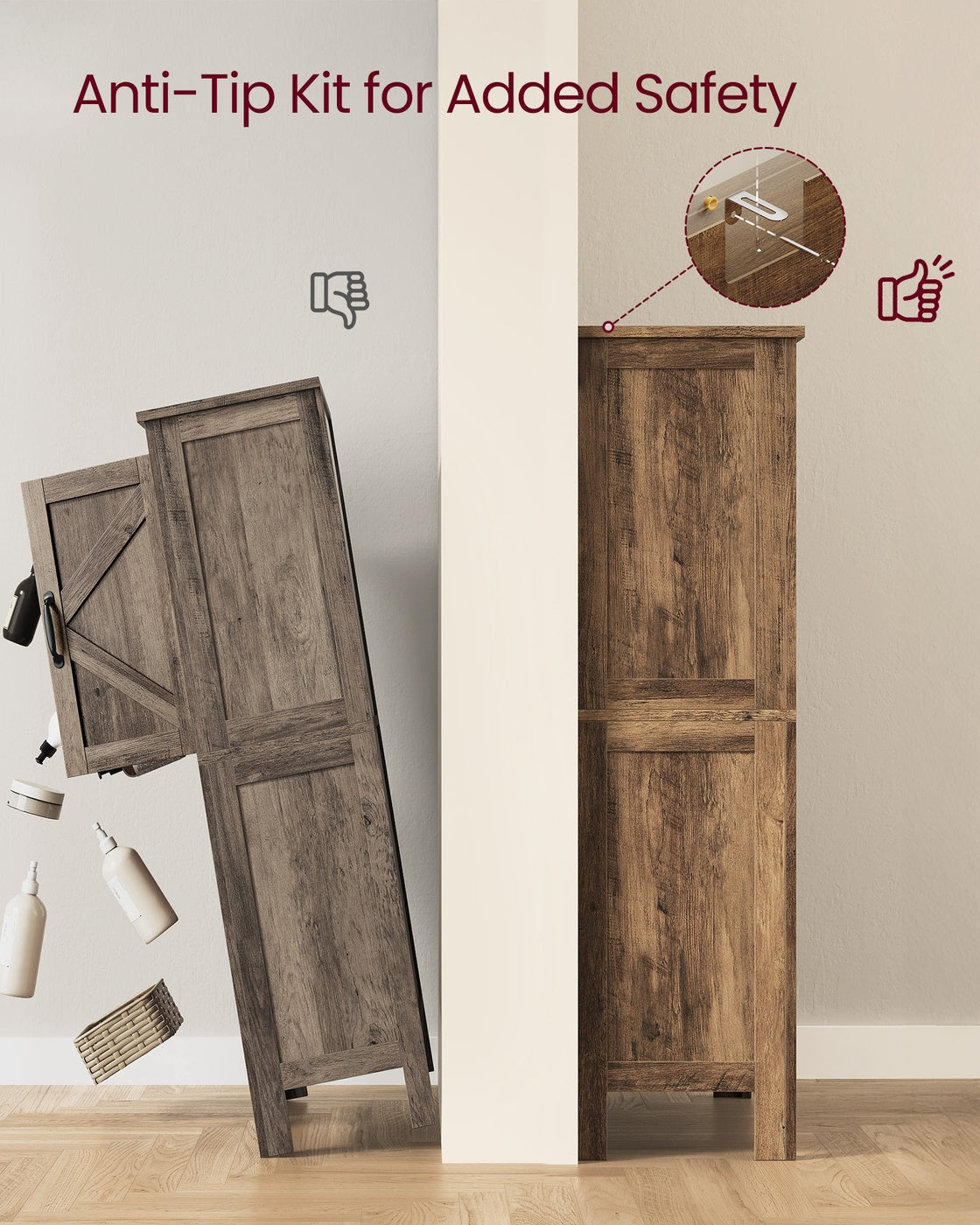 Farmhouse Storage Cabinet - Barn Doors - 43 Inch - Tall Bathroom Cabinet