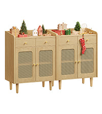 BOHOVEN Collection - Buffet Cabinets - Set of 2 - Sideboard Storage Cabinets with Rattan-Like Doors and Drawers