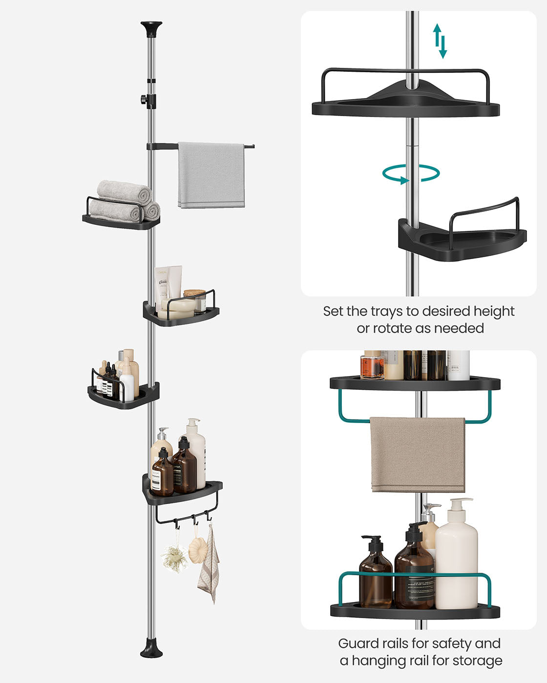 Corner Shower Caddy Tension Pole - 35.8 to 118.1 Inches