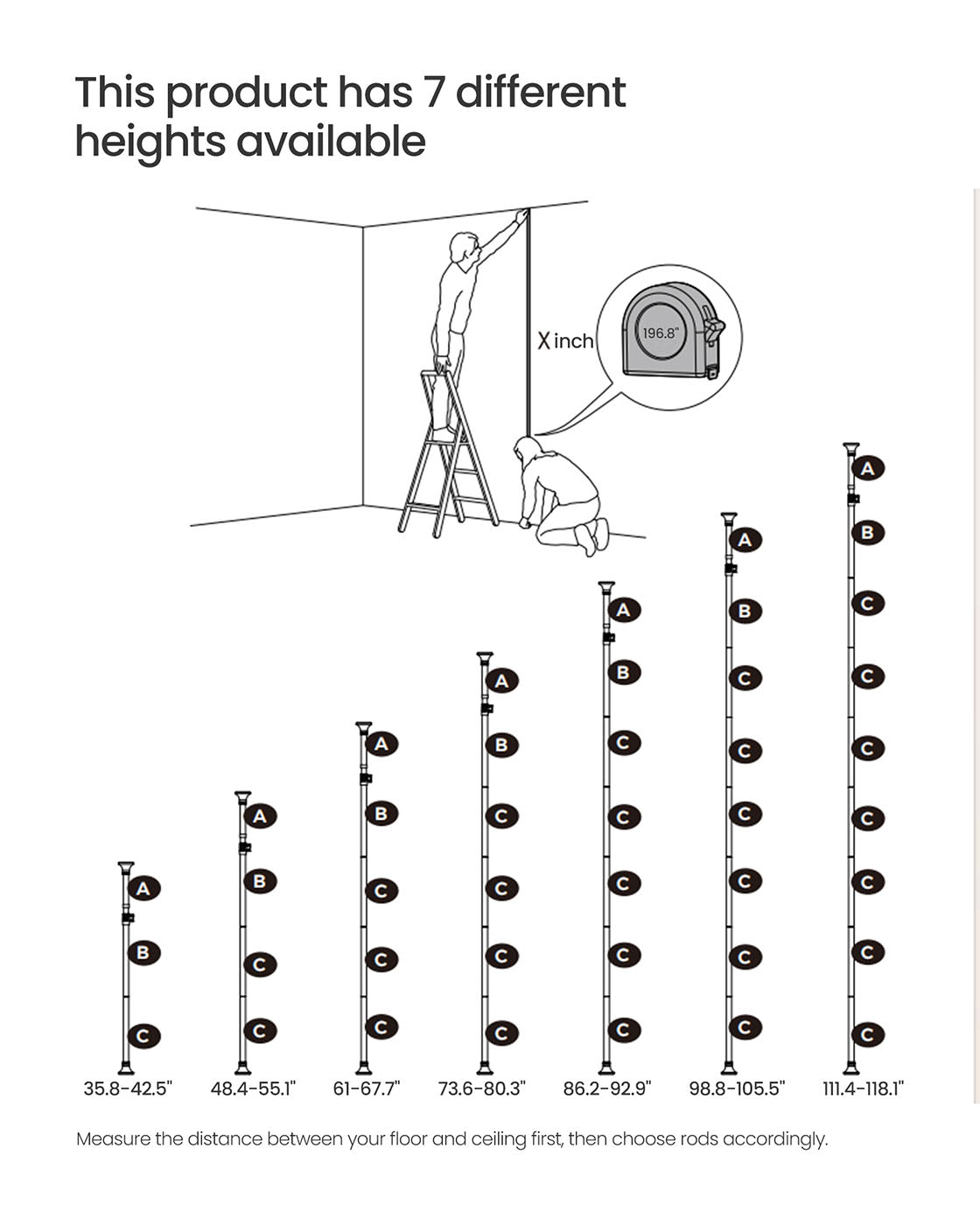 Corner Shower Caddy Tension Pole - 35.8 to 118.1 Inches