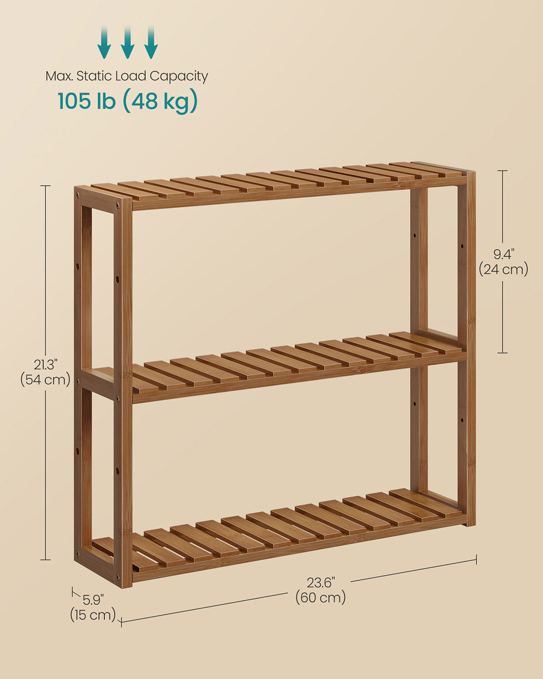 3-Tier Bamboo Bathroom Shelf - 24 Inch - Slim Storage Rack