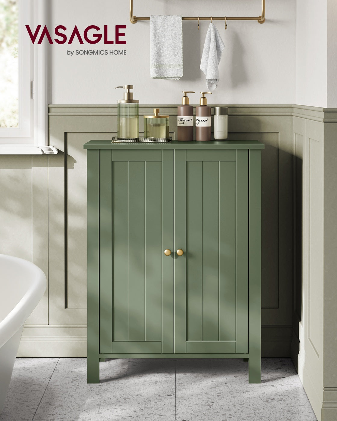 Bathroom Storage Unit with 2 Adjustable Shelves - Forest Green