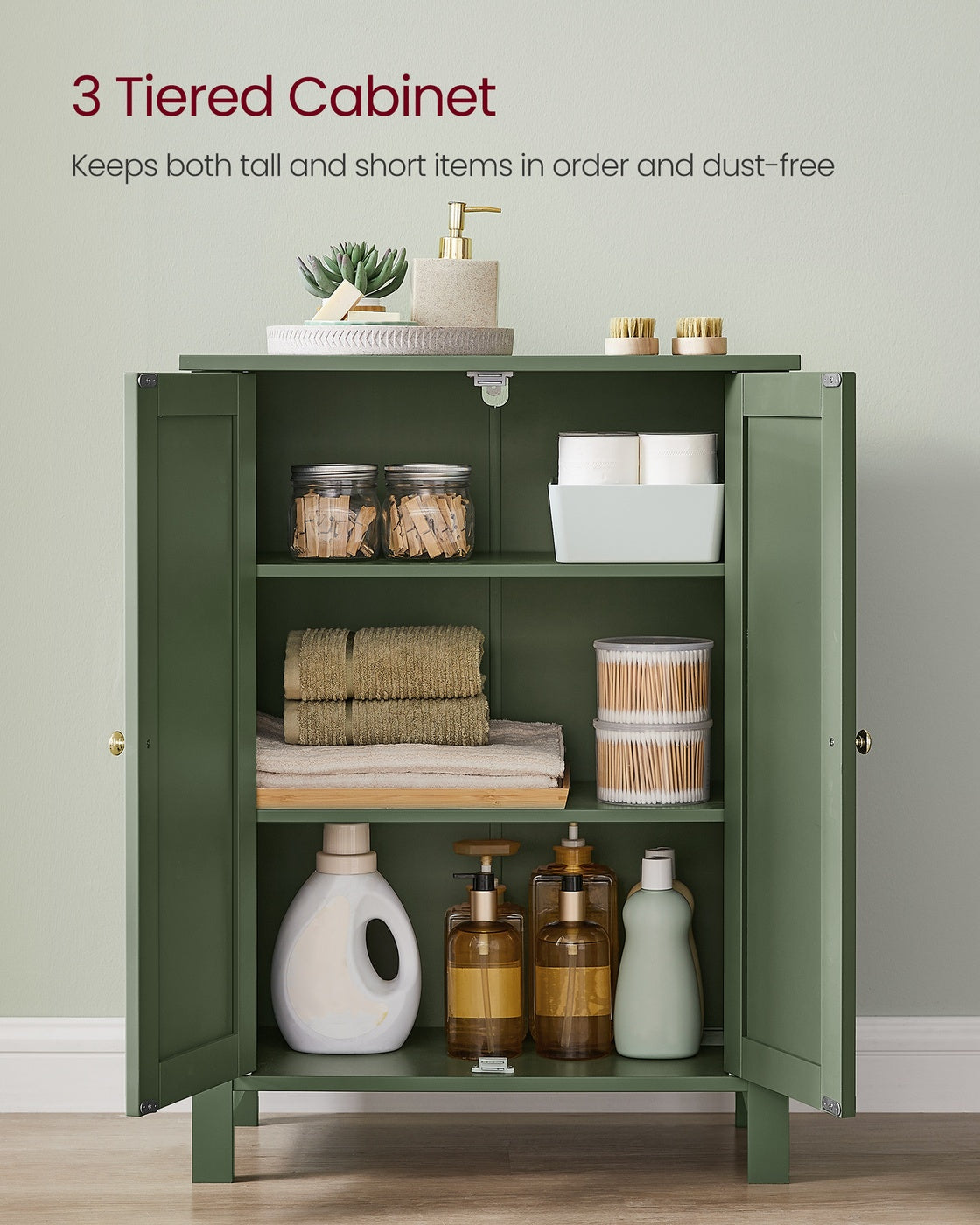 Bathroom Storage Unit with 2 Adjustable Shelves - Forest Green