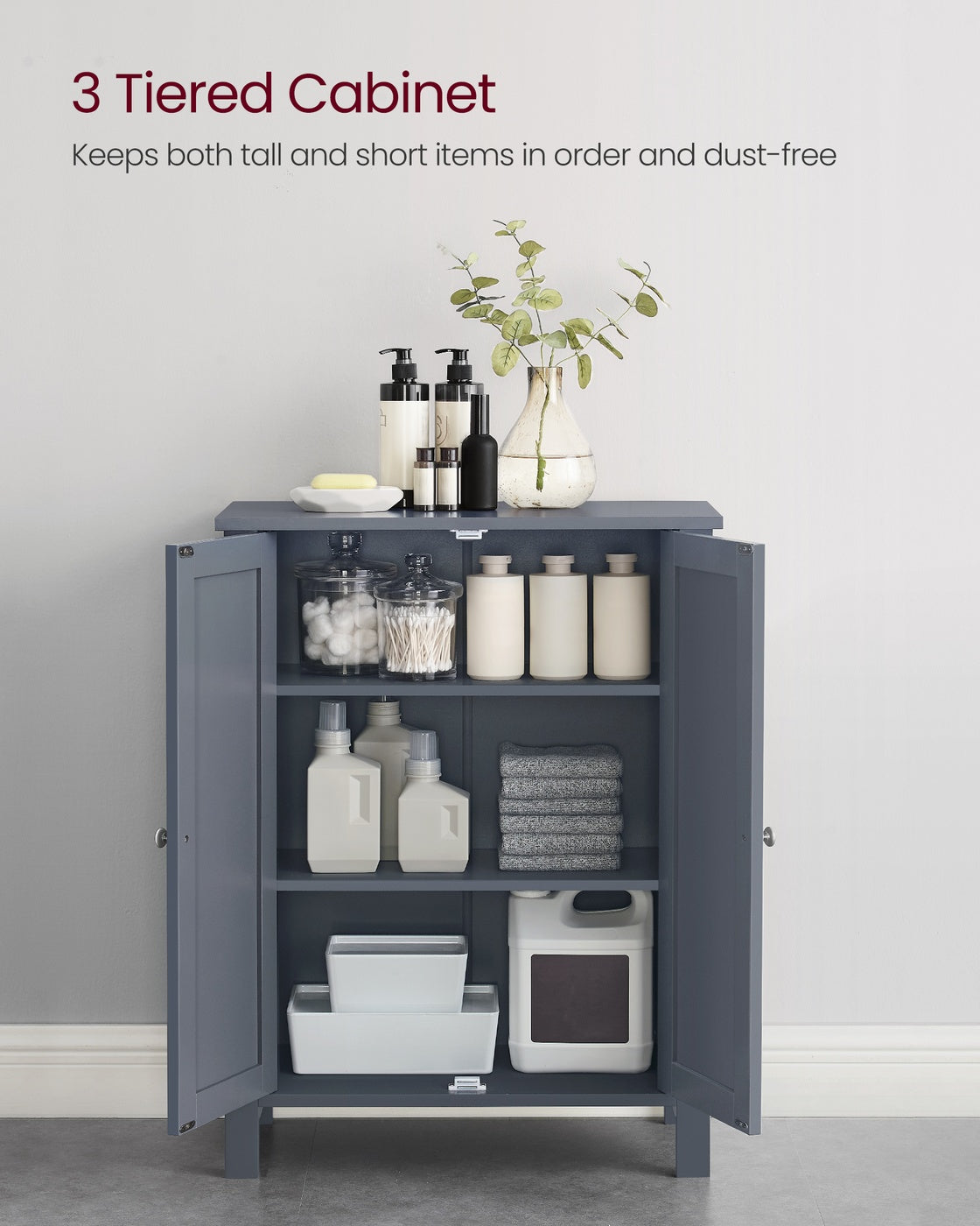 Bathroom Storage Cabinet - 2 Adjustable Shelves - Double Door
