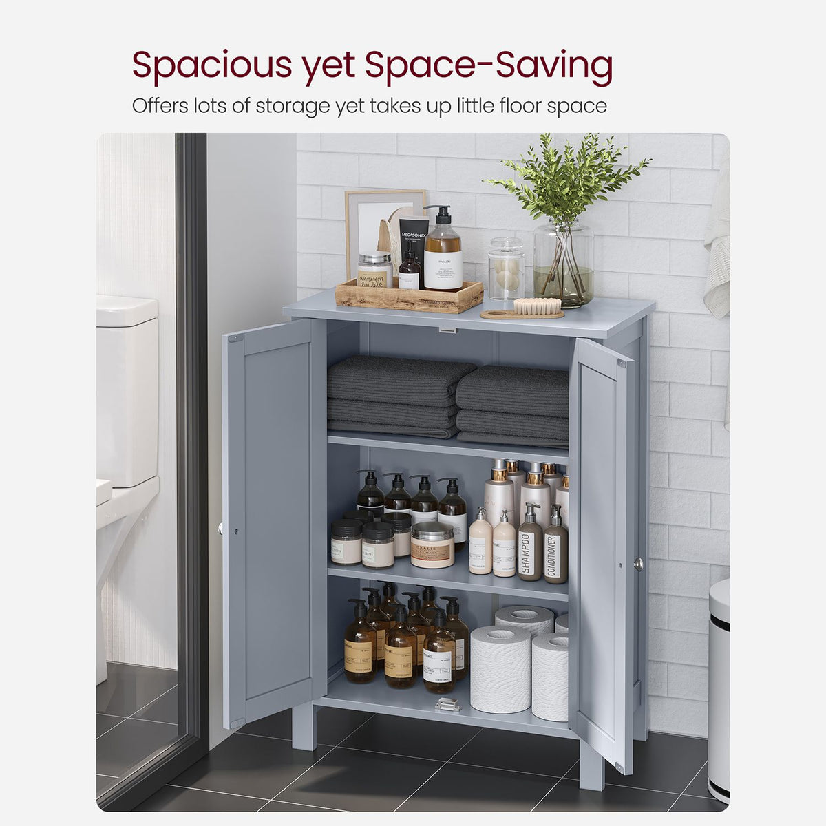 Bathroom Storage Cabinet - 2 Adjustable Shelves - Double Door