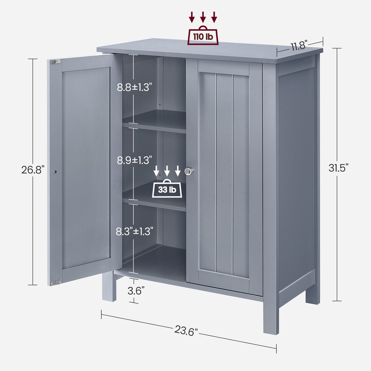 Bathroom Storage Cabinet - 2 Adjustable Shelves - Double Door