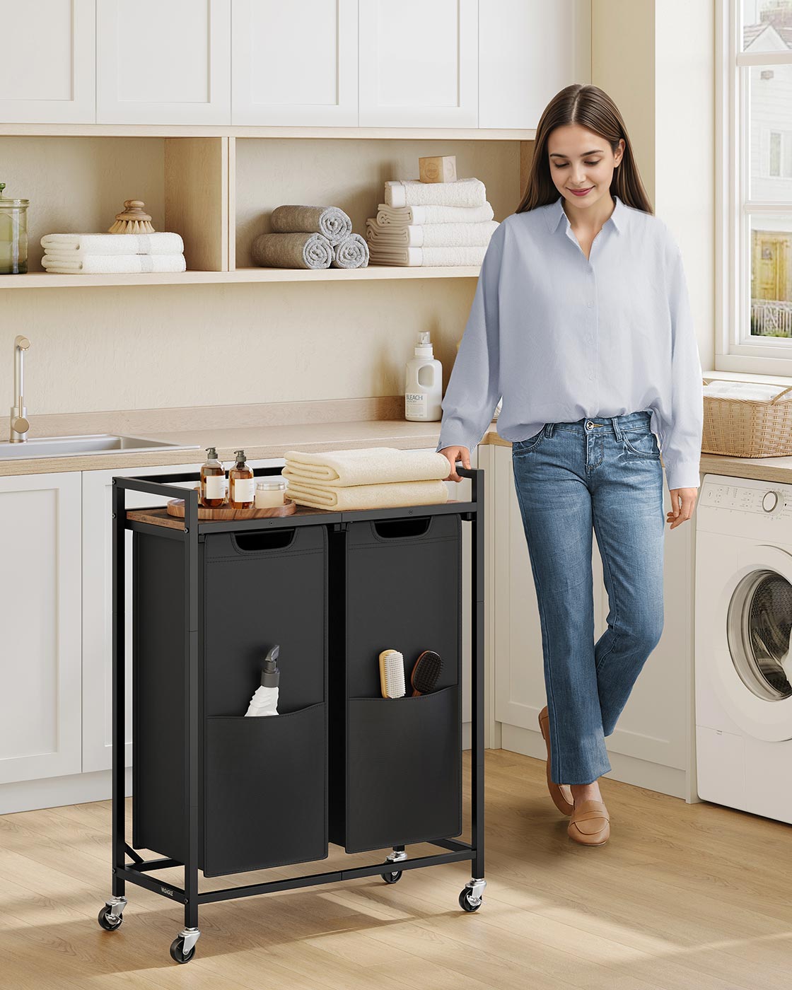 Laundry Sorter 29 Gal. (110 L) 2 Compartments Ink Black and Rustic Brown