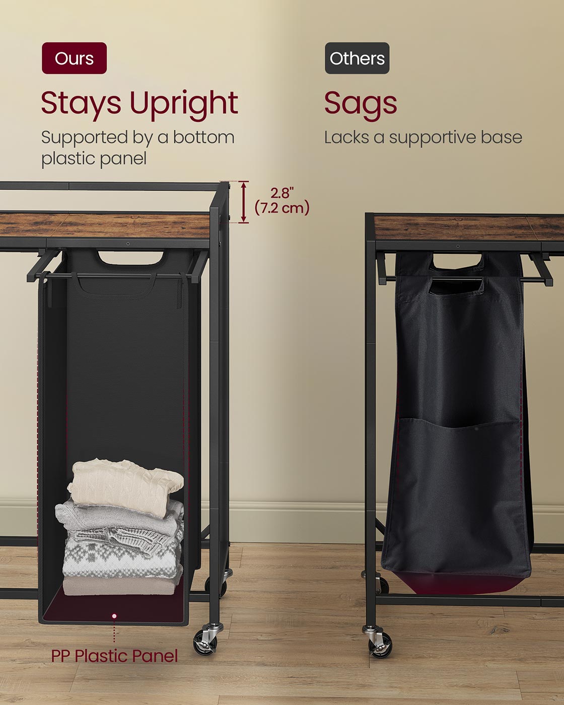 Laundry Sorter 29 Gal. (110 L) 2 Compartments Ink Black and Rustic Brown