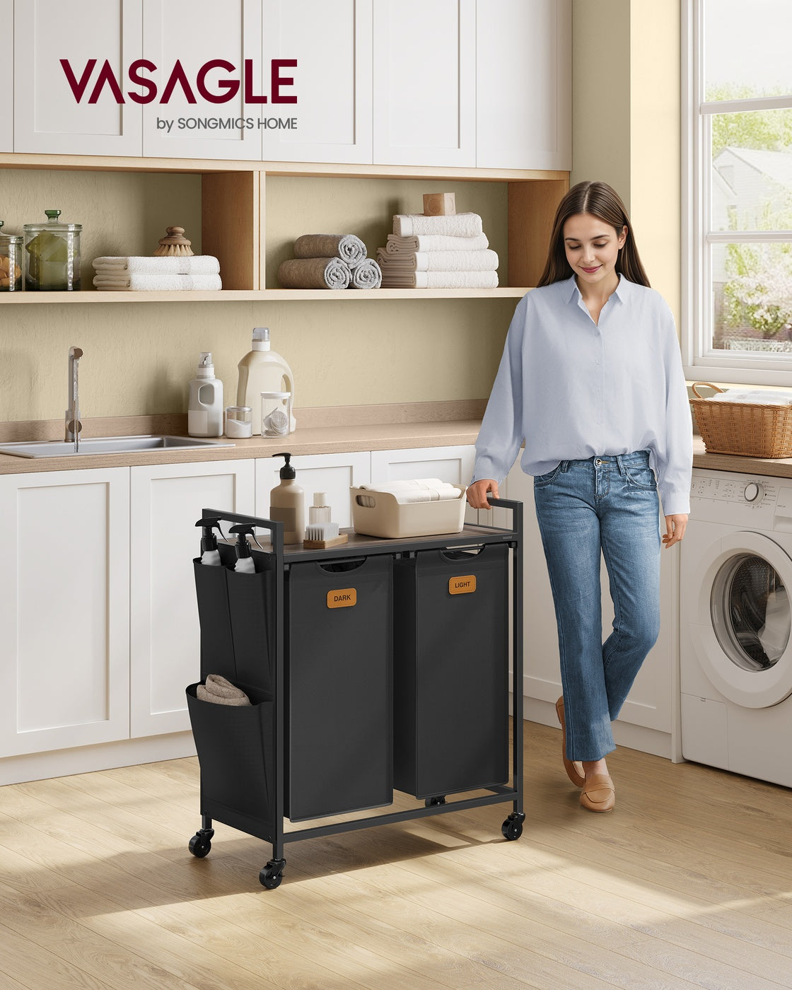 Rolling Laundry Hamper with Shelves and Compartments