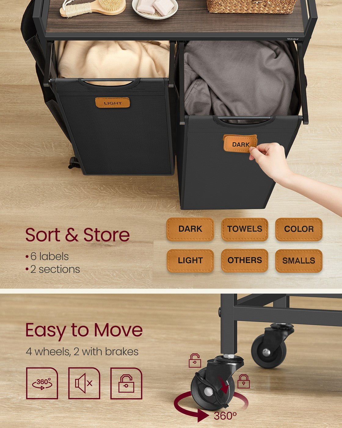 Rolling Laundry Hamper with Shelves and Compartments