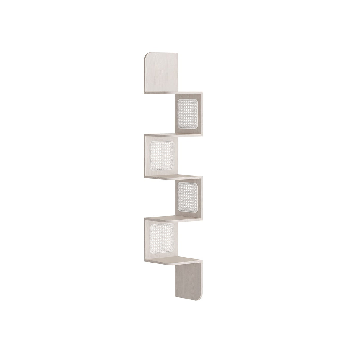 BOHO Corner Shelf - 5 Tiers - Wall-Mounted - PVC Rattan Sides - Space-Saving Design