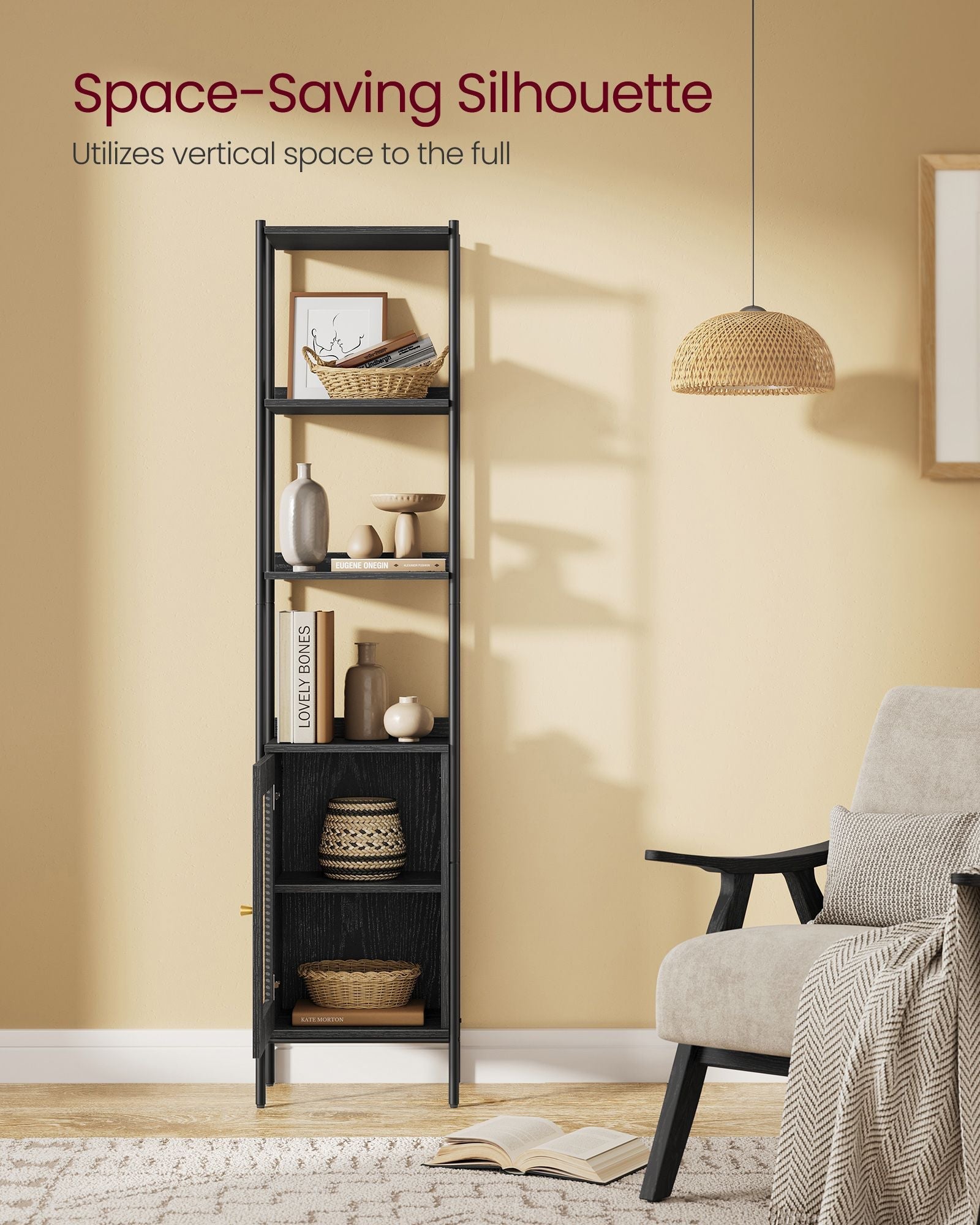 BOHO Tall Bookcase, Rattan Cabinet, Narrow/Wide, Open/Enclosed Storage