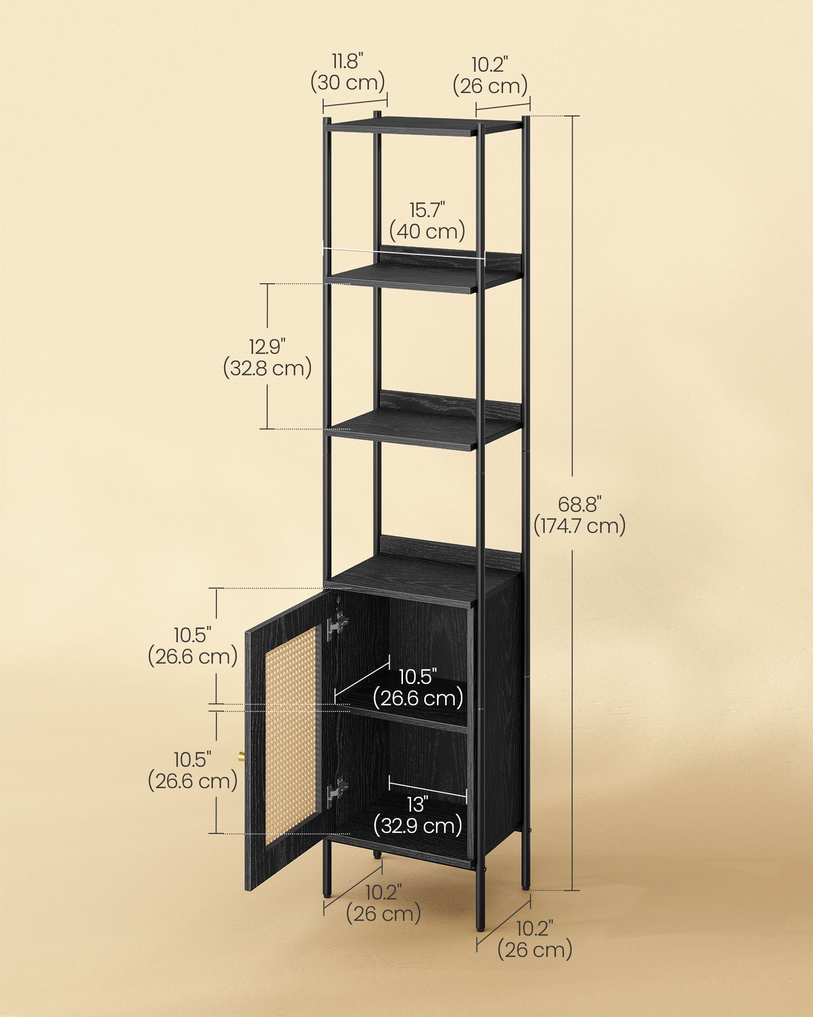 BOHO Tall Bookcase, Rattan Cabinet, Narrow/Wide, Open/Enclosed Storage