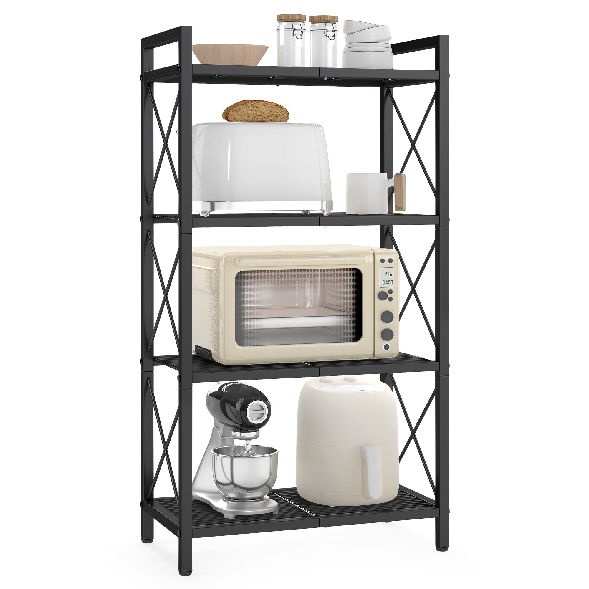 Metal Storage Shelving Unit with X Side Frames for Kitchen and Bathroom - Matte Black - 22.8"D x 11.8"W x 42.8"H