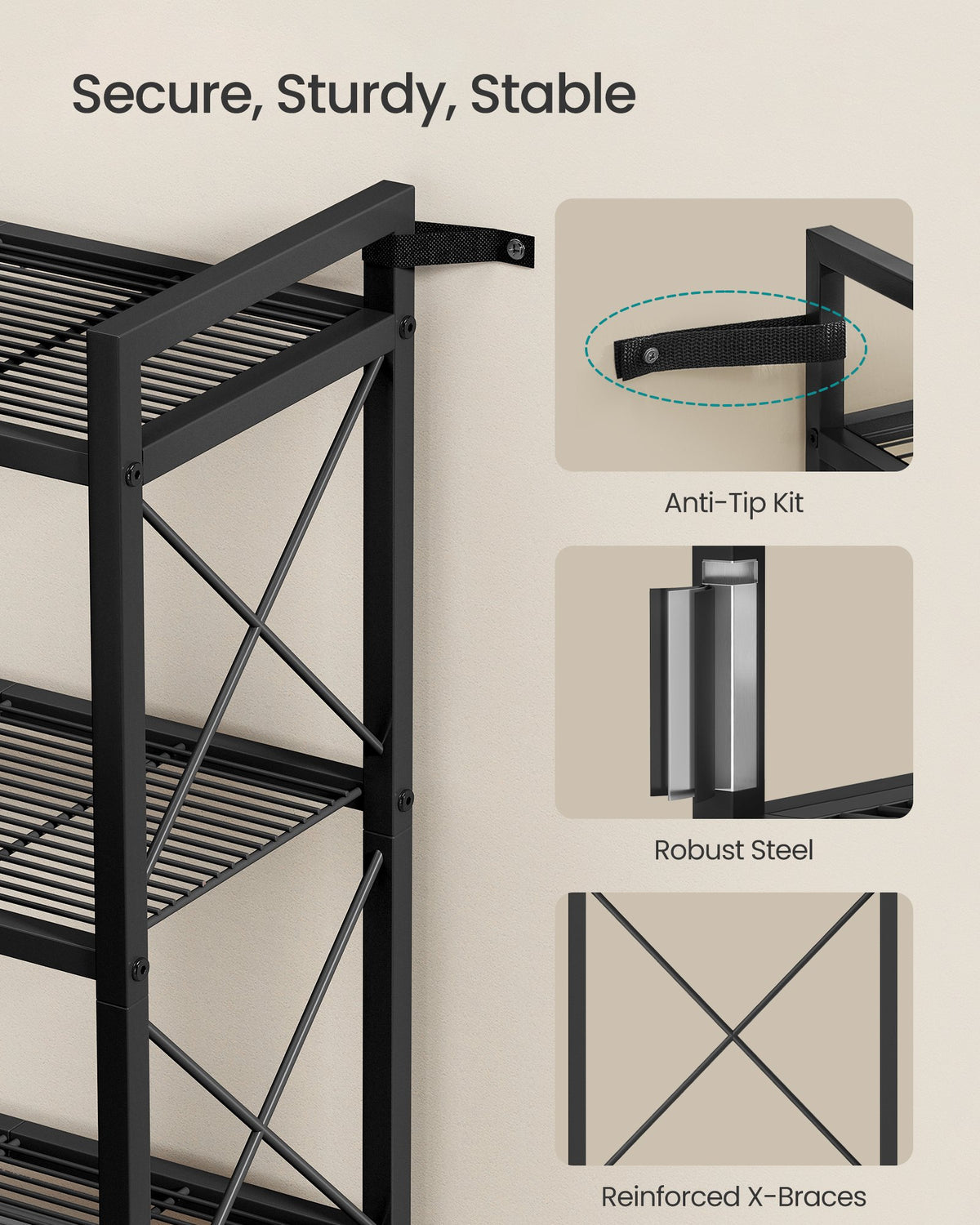 Metal Storage Shelving Unit - 5-Tier - X Side Frames - 550 lb Capacity