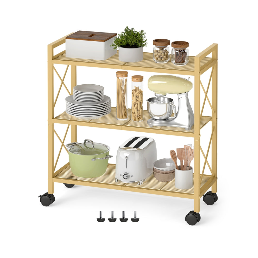 3-Tier Metal Storage Rack - Wheels - Mesh Shelves - 32 Inch Wide