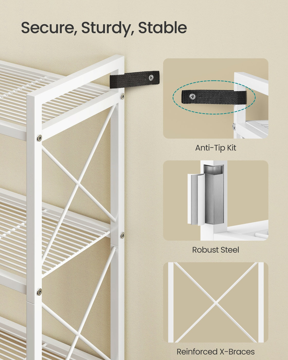 Metal Storage Rack - 3-Tier - Wheels - Mesh Shelves