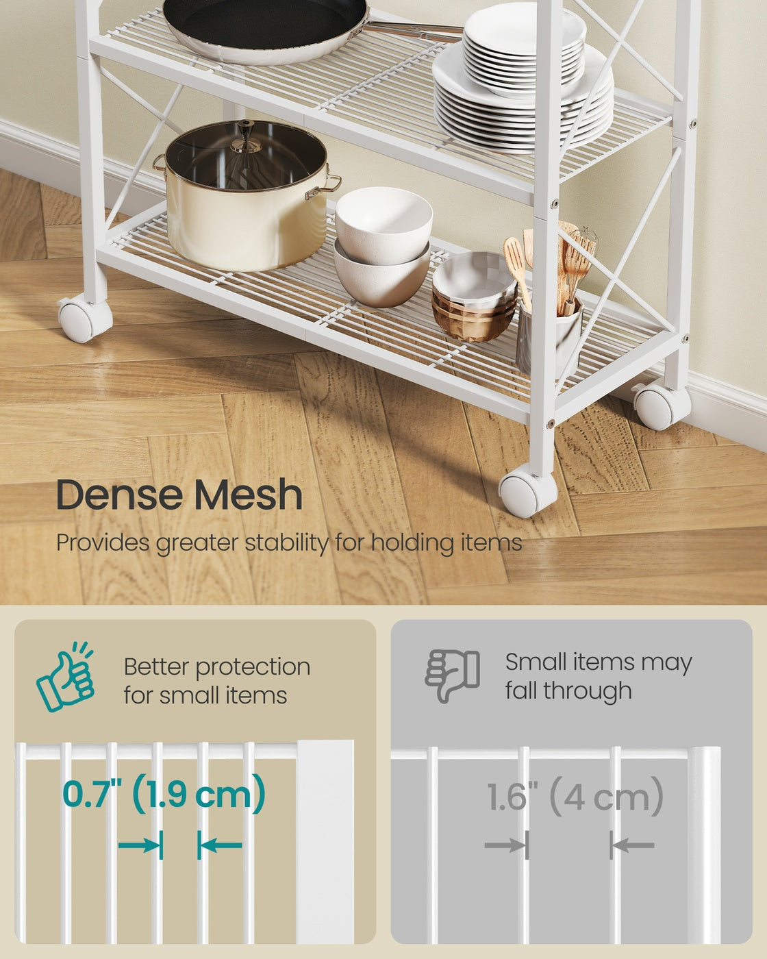 Metal Storage Rack - 3-Tier - Wheels - Mesh Shelves
