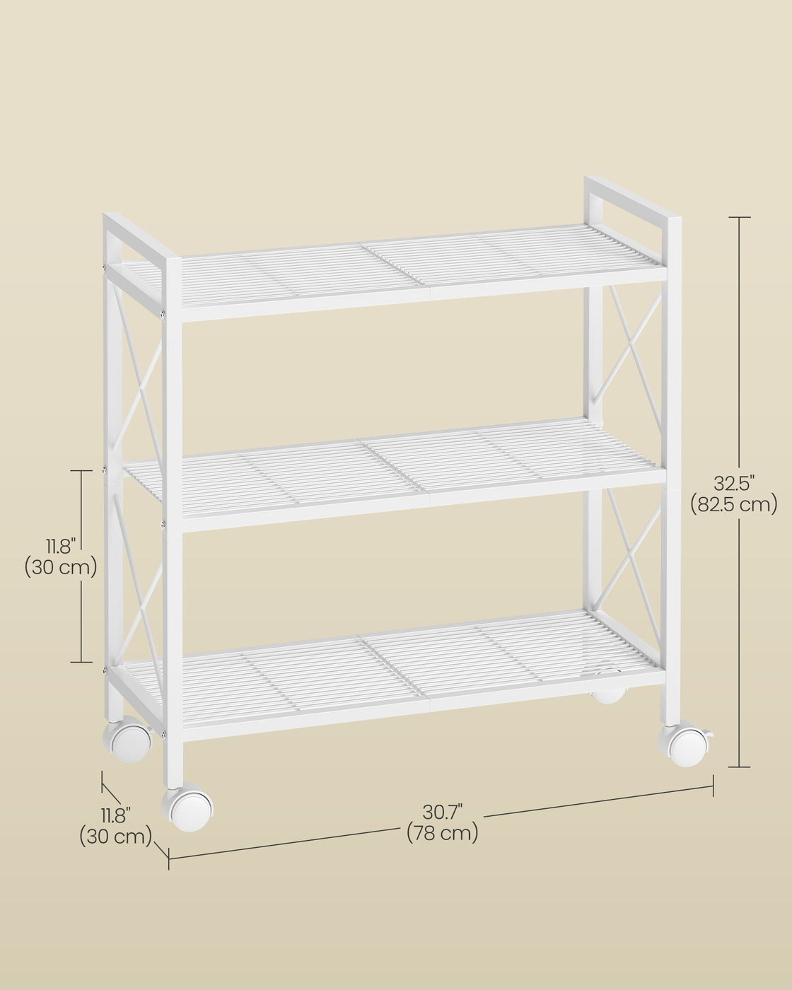 Metal Storage Rack - 3-Tier - Wheels - Mesh Shelves