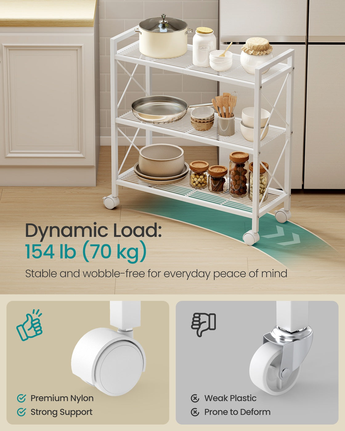 Metal Storage Rack - 3-Tier - Wheels - Mesh Shelves