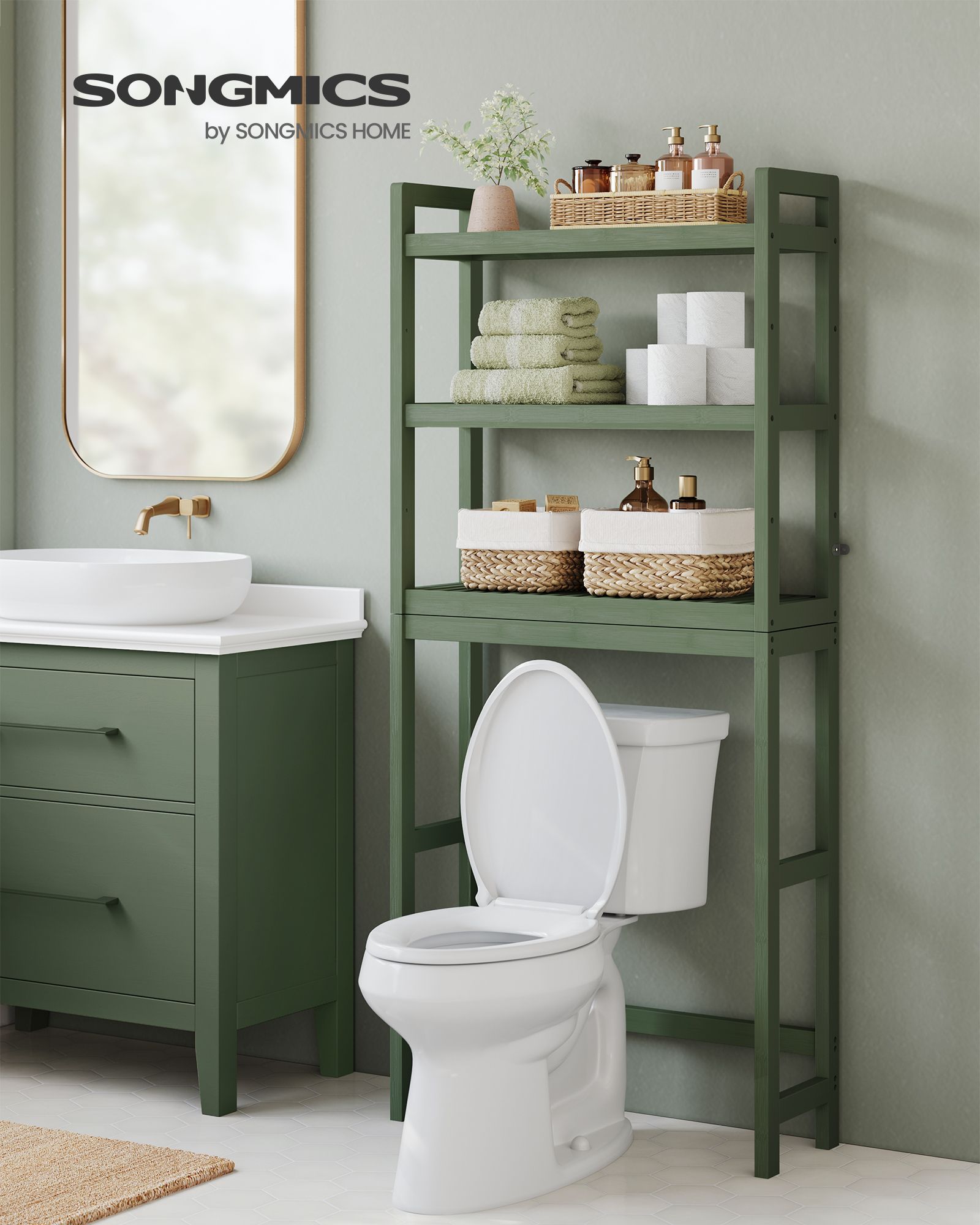 3-Tier Bamboo Bathroom Organizer Green - Forest Green