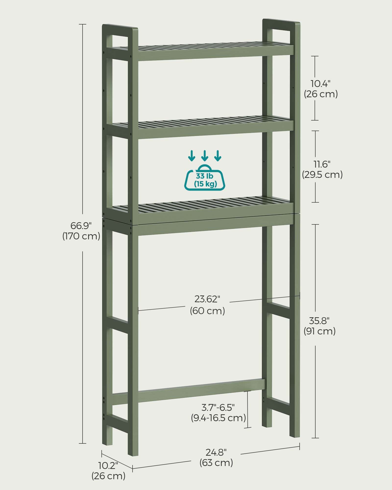 3-Tier Bamboo Bathroom Organizer Green - Forest Green