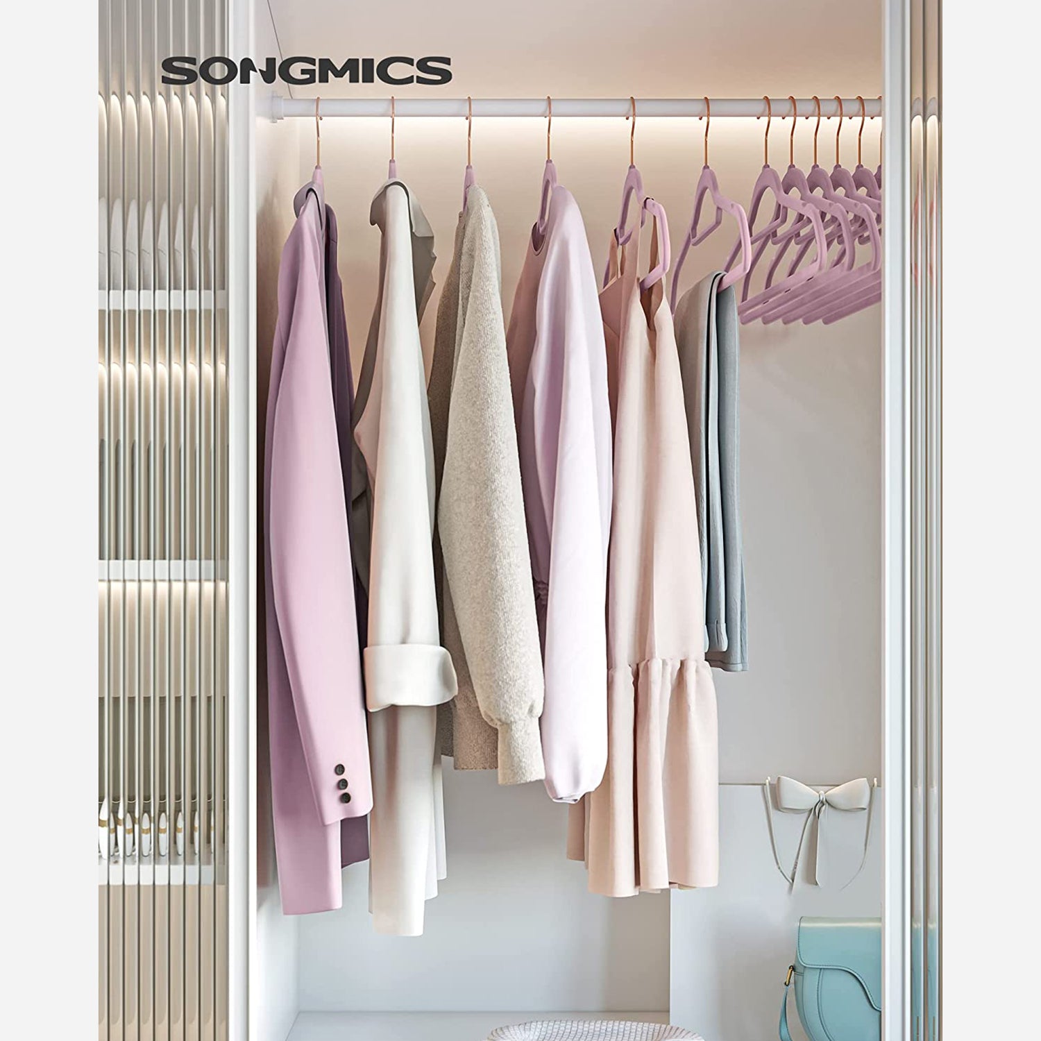 Set of 50 Clothes Hanger with Rose Gold Swivel Hook - Lavender Purple