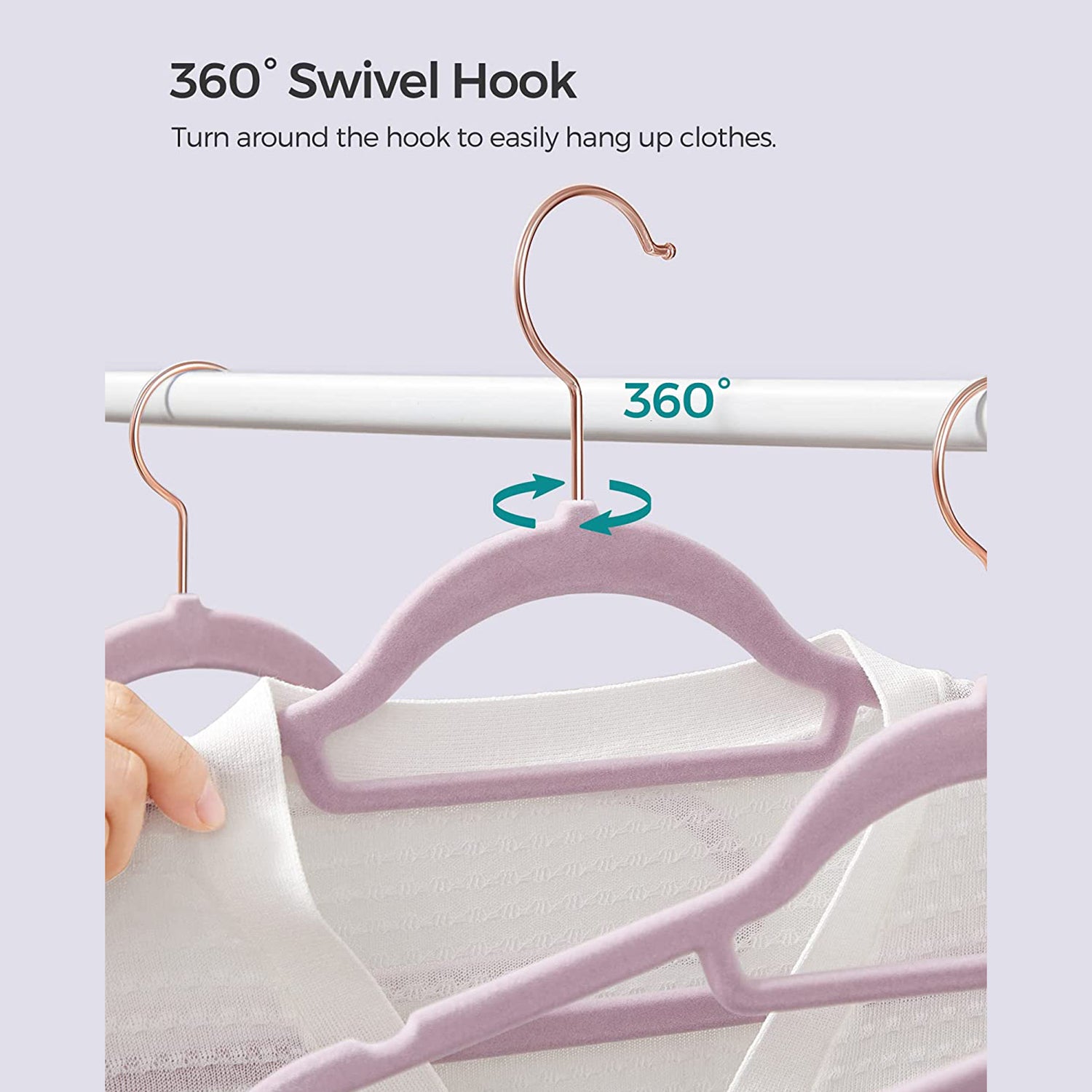 Set of 50 Clothes Hanger with Rose Gold Swivel Hook - Lavender Purple
