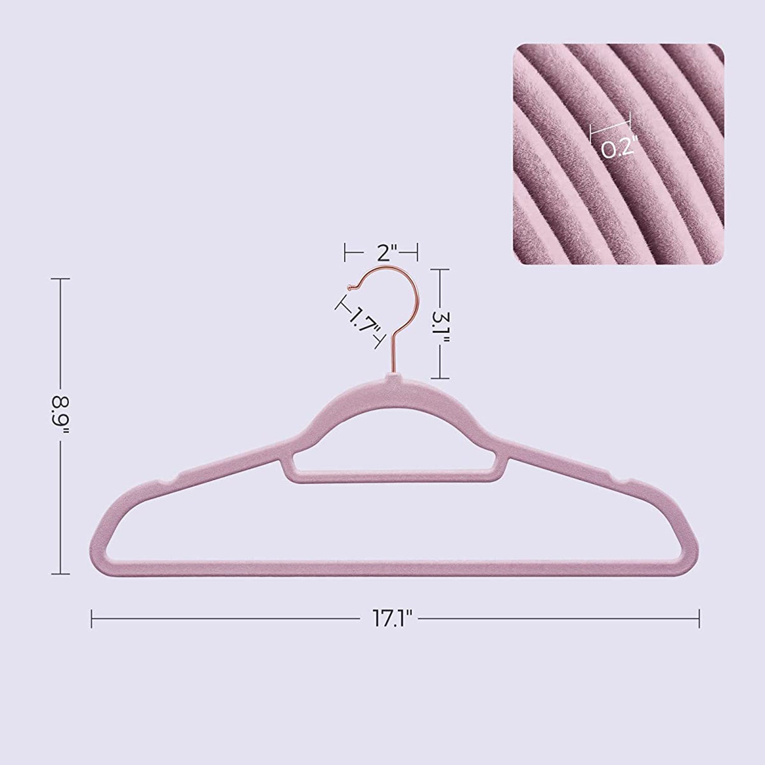 Set of 50 Clothes Hanger with Rose Gold Swivel Hook - Lavender Purple