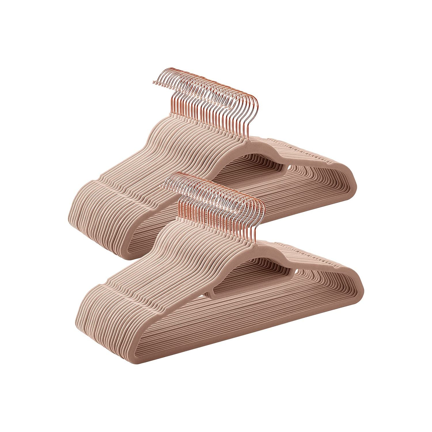 Set of 50 Clothes Hanger with Rose Gold Swivel Hook - Caramel Brown