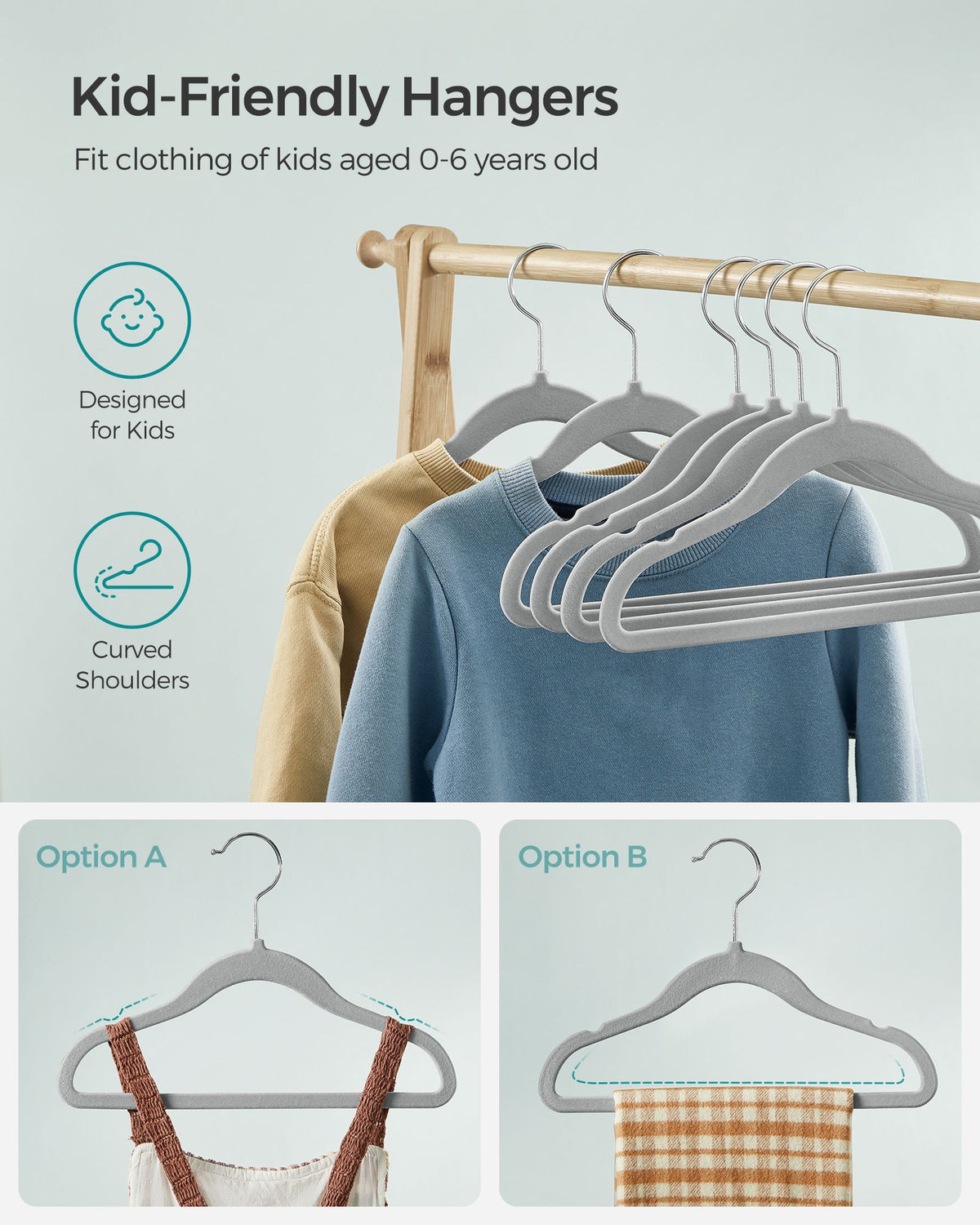 Kids Hangers - Non-Slip Velvet - Space-Saving - Pack of 50