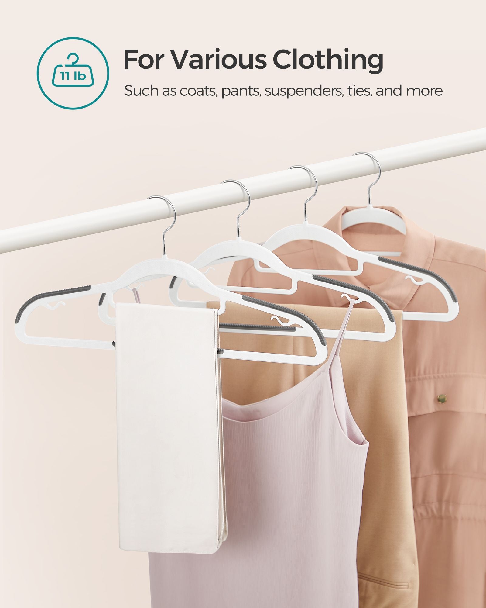 50 Pack Heavy-Duty Plastic Hangers - White, Dark Gray, Silver