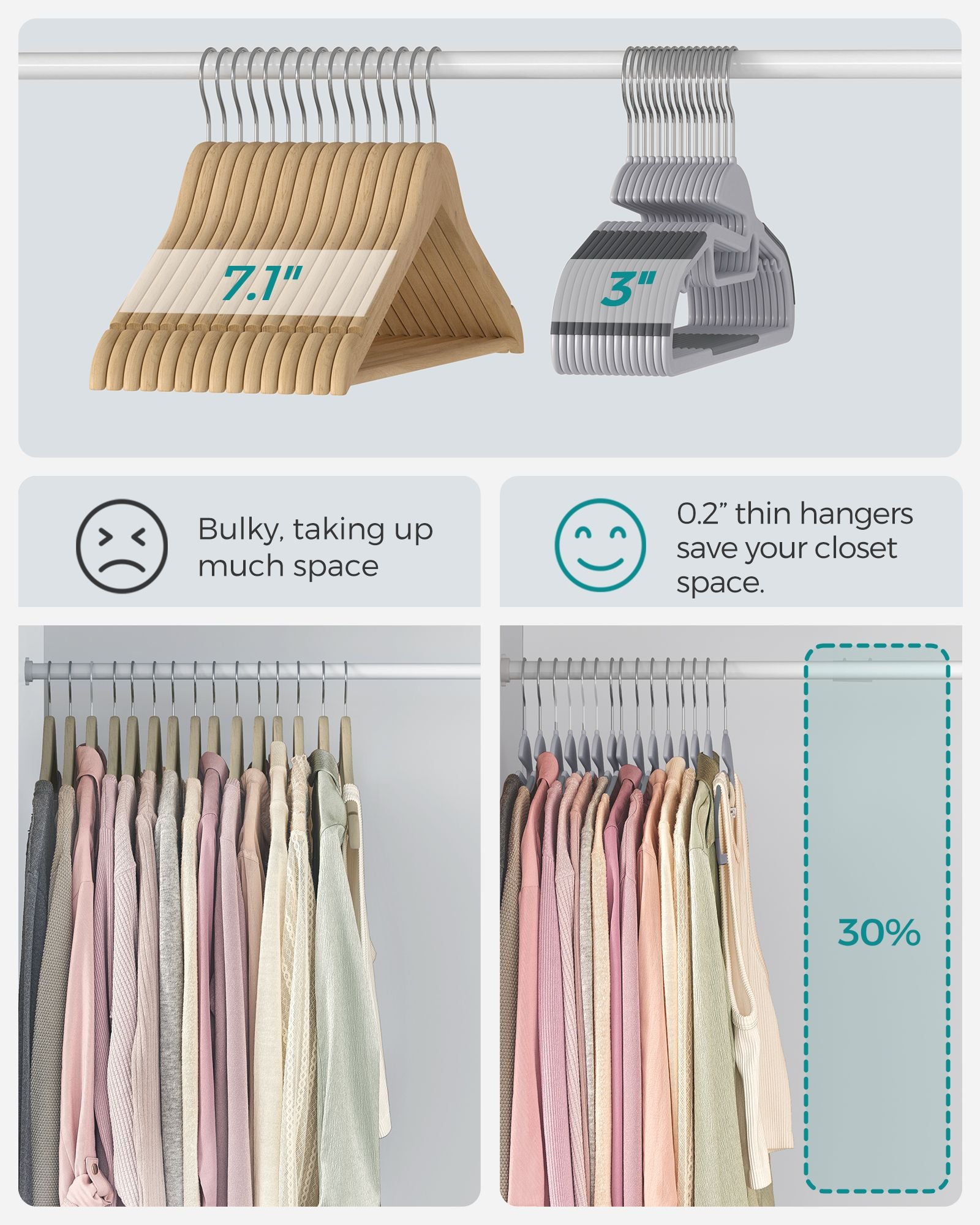 50 Pack Heavy-Duty Plastic Suit Hangers - Light Gray, Dark Gray